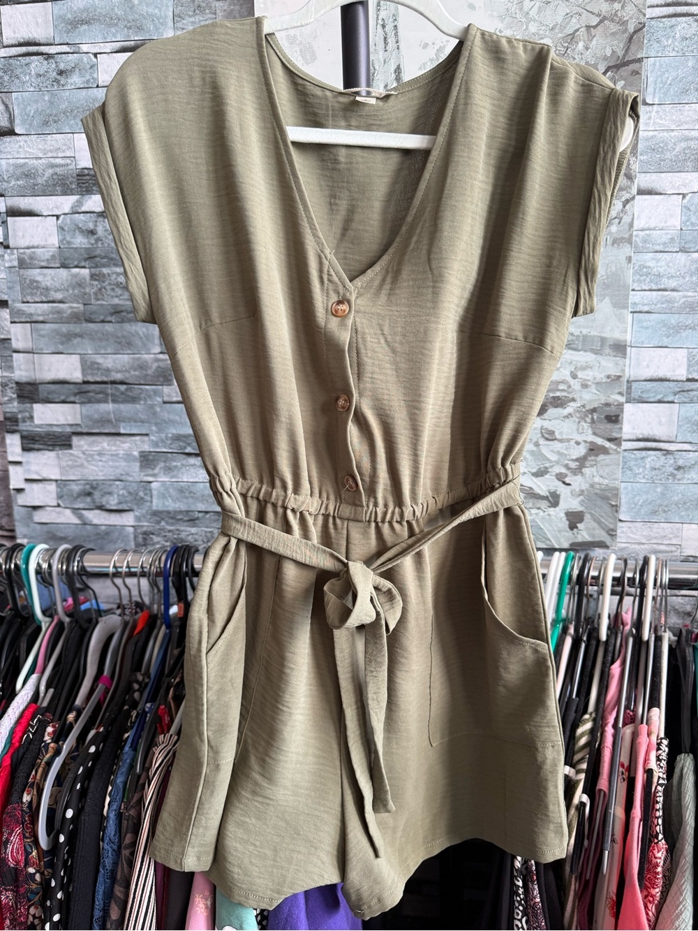 Derek Heart Olive Green Top with Ribbon Label